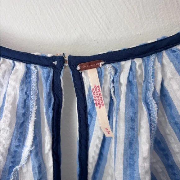 Free People Bop Around Romper Blue and White Striped - Picture 3 of 6